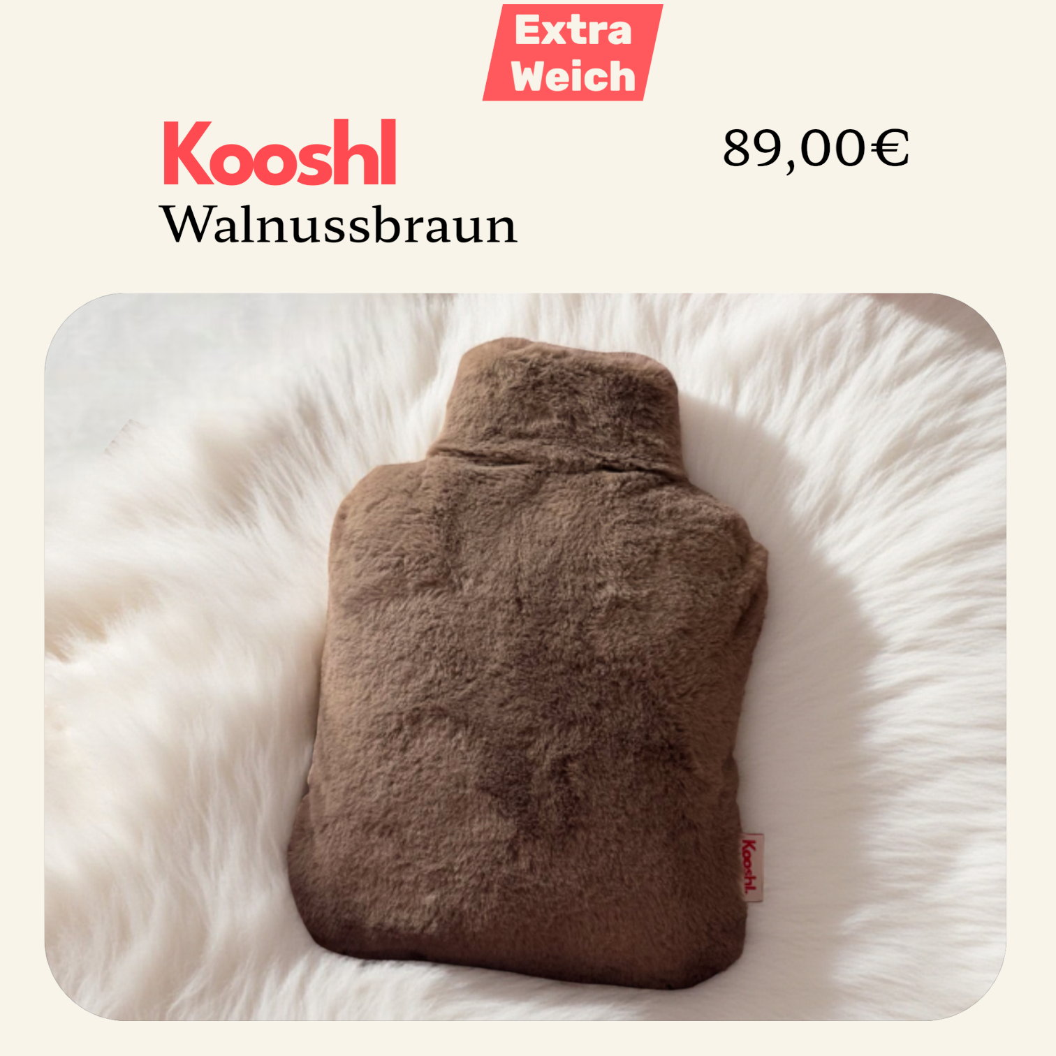 Kooshl Glow | Premium Wärmekissen| Kuschelfell Walnussbraun